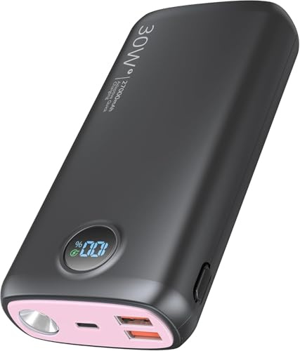 debopo Power Bank, 27000mAh 30W PD3.0 QC4.0 4.5A Carga Rápida, USB C Entrada y Salida Cargador Externo con 3W Linterna Brillante, Led Pantalla para Smartphone, Tabletas y más