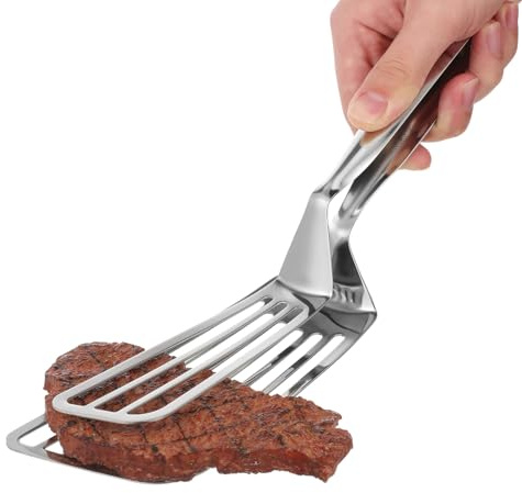 GRIRIW Edelstahl Lebensmittelklemme Multifunktional mit Hohler Klemme Steak und Fischzange für Gesundes Grillen Langer Griff für Hitzeschutz Küchenutensil
