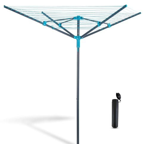 Vonia Séchoir Rotatif avec Ancrage au Sol – Étendoir Extérieur 45 Mètres – Séchoir à Linge de Jardin – Gris/Turquoise