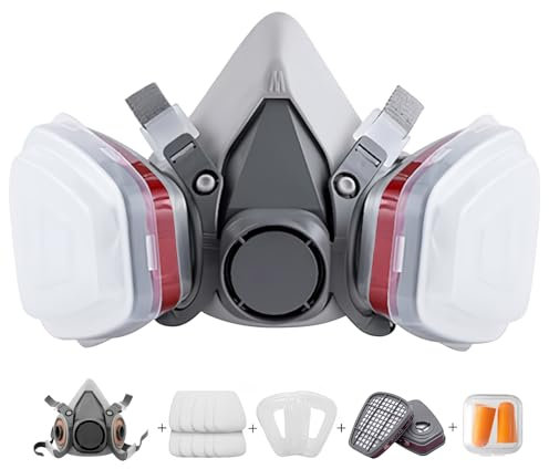 Maschera traspirante riutilizzabile con 10 filtri - Respiratore a mezza maschera per la lavorazione del legno, saldatura, lucidatura e protezione del lavoro