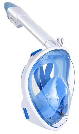Tauchmaske, Schnorchelmaske, Müheloses Atmen Vollmaske, Kein Beschlagen, Kein Eindringen von Wasser Vollgesichtsmske Dichtung aus Silikon mit 180° Sichtfeld und Kamerahaltung, Blau L/XL