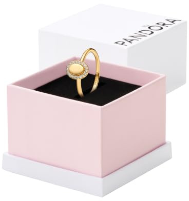 PANDORA Timeless 163800C01-56 Couronne Ovale gravable Bague en Argent Sterling plaqué Or 14 carats avec oxyde de Zirconium Taille 56, Argent Sterling, Zircone cubique