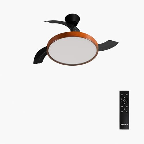 CREATE / WIND CLEAR STUDIO S/Ventilateur de plafond avec lumière noir et bois foncé avec télécommande / 40W, Ø 91 cm, pales rétractables, 3 températures de lumière, fonction été-hiver