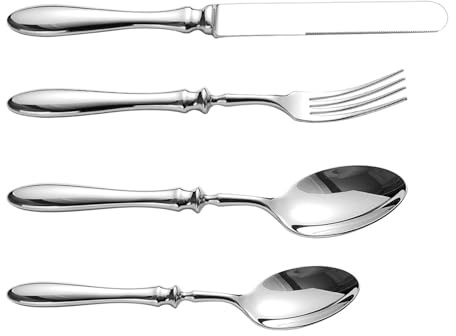 Set di posate – 4 pezzi, con coltello da bistecca, forchetta e cucchiaio, posate per la casa, la gastronomia e la casa