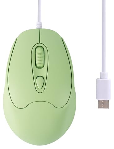 KeautFair USB C Wired Mouse,Silent Portable Lightweight Optical Travel Corded Mice,Type-C Interface, Plug and Play,for Laptop Tablet PC Computer MacBook Smartphone,Gift for Men Women(Green)