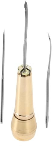 VILLFUL Herramienta De Cuero Con Mango De Cobre Punzón De Costura Para Reparación Manual Aguja Con Gancho Para Coser Suelas y Artesanía Diy Cuero Para Reparación De Zapatos