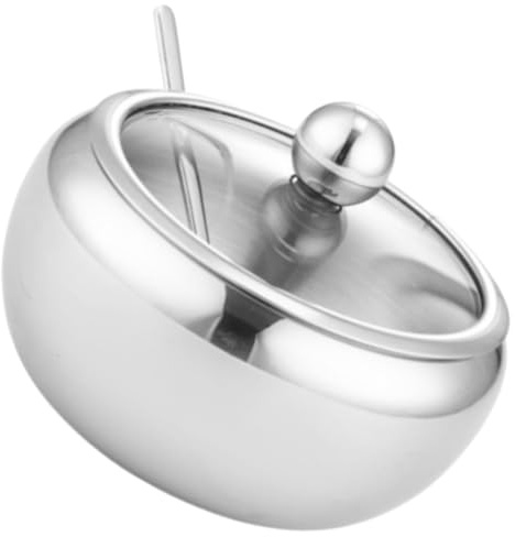 Healifty Pot à Épices Acier Inoxydable Avec Couvercle Verre Transparent Et Cuillère Pot De Condiments De Cuisine Multifonction Rangement Hermétique Pour Sucre Sel Et Épices Format Petit