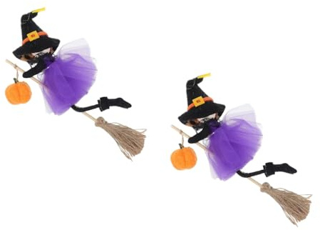 GOTTAJOY 2pcs Halloween Witch Broom Hanging Decor with Pumpkin Angel for Indoor Outdoor Haunted House Window Door Room Party Decoration