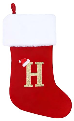 Weihnachtsstrumpf Personalisiert 50cm Großer Nikolausstrumpf mit Buchstaben Plüsch Stockings Hängender Weihnachtsmann mit Namensschild Ornamentes Weihnachtsdekorationen für Weihnachtsbaums und Heim