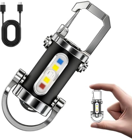 Wsndyjia Super Bright Mini Keychain Flashlight, Multi-Function Waterproof LED Rechargeable Flashlight with 7 Light Modes, Portable for Emergency Power Outdoor Hiking Camping Night Working