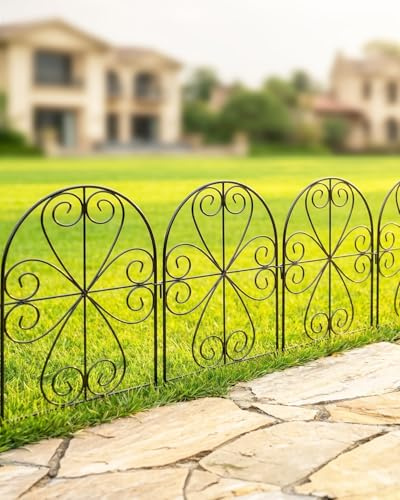 ARIFARO Metal Garden Fence Panels, 59cm H x 32cm W, Total Length 3.2m, 10 Pack, No Dig Rust-Resistant Outdoor Fencing, Small Animal Barrier, Decorative Border for Yard & Garden, Black