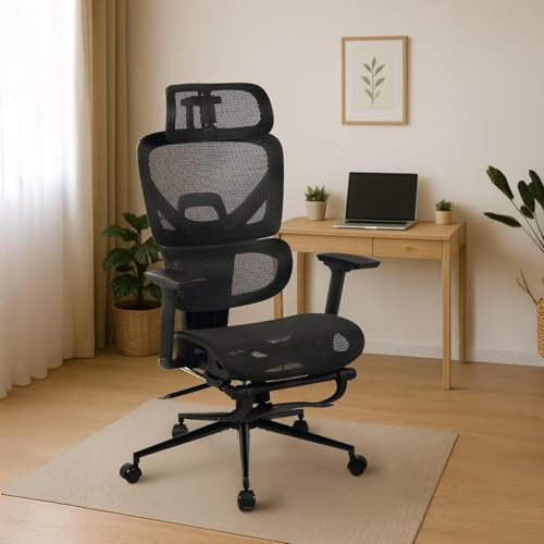 LDGSUPH Bürostuhl Ergonomisch Höhenverstellbar, Schreibtischstuhl Homeoffice mit Kopfstütze Fußstütze Lendenwirbelstütze, Drehstuhl mit Wippfunktion Office Chair Bürosessel Arbeitsstuhl Bürodrehstuhl