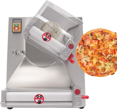 Pizza Dough Roller Sheeter, 4-12 Commercial Electric Automatic Pizza Press Making Rolling Machine, Adjustable Thickness 0.03-0.2 Inch, Stainless Steel Dough Machine for Noodle Bread & Pasta Maker