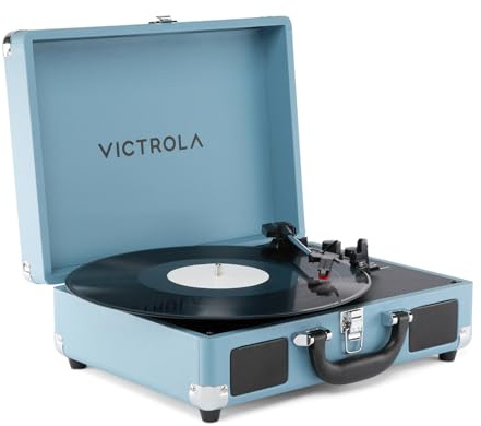 Victrola Journey II (Modelo 2025) – Tocadiscos Bluetooth portátil Tipo Maleta con Altavoces estéreo Integrados y Sonido Potente, 3 velocidades, conectividad Bluetooth bidireccional (Turquesa)