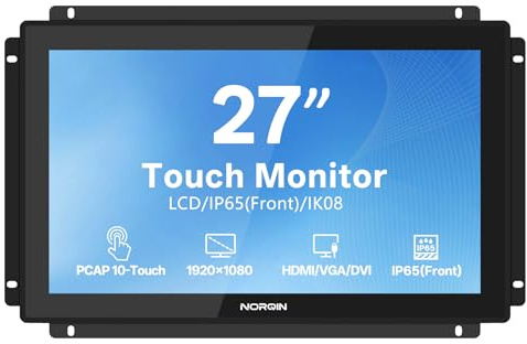 NORQIN 27 Monitor Touch Screen Industriale Incorporato IP65-1920×1080 Cornice Aperta,Touch Capacitivo a 10 Puntate,Display LCD,VESA,Porte HDMI/VGA/DVI/USB,Per Terminale Vendita Automatica