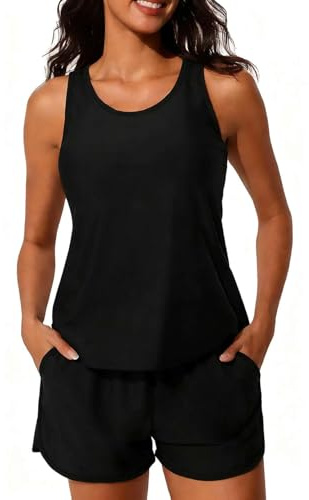 CheChury Tankinis Mujer Tallas Grandes Traje de Baño 2 Piezas Bañador Reductor Vientre Plano Bikini Push Up con Shorts Conjuntos de Tankini Sport Bañadores Dos Piezas Deportivos Mujer Natacion Playa