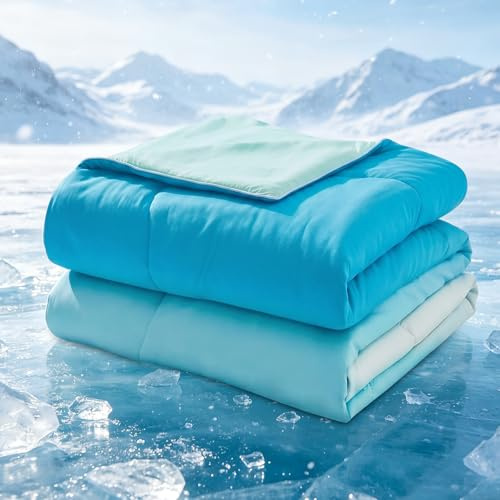 WONGS BEDDING Cooling Duvet Double Summer Cooling Blanket for Hot Sleepers Ultra Soft Comforter Cool Fabric Blanket for Night Sweats Nap Throw, 200x220cm, Ombre Light Blue