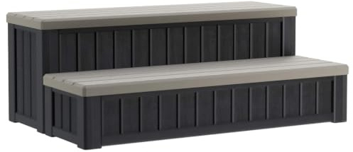 vidaXL Scaletta per vasca idromassaggio con vano portaoggetti a 2 livelli marrone e grigio PP, moderno gradino rettangolare per spa, resistente alle intemperie, resistente ai raggi UV, portatile