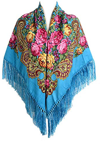 Gudessly Women's Traditional Scarf Wrap Tassel Fringes Neck Head Shawl Retro Scarf Floral Poncho Printing Square Cape 50inch