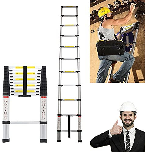 Scaletta Telescopica in Alluminio, 10.5 ft/3.2m Scale Pieghevoli, Scale Retrattili Multifunzione per Coperture, Lavoro all'aperto, Scala Antiscivolo Capacità di 300 Libbre