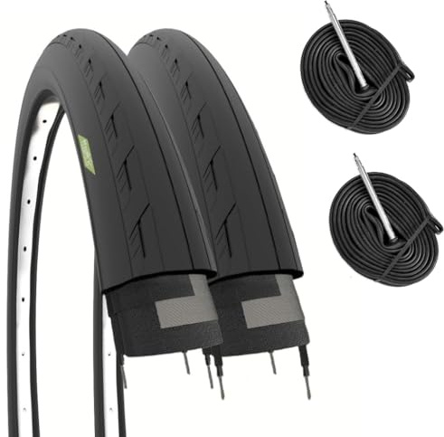 2 neumáticos 700 x 25C (25-622) + cámaras de neumáticos Negros para Bicicleta de Carretera