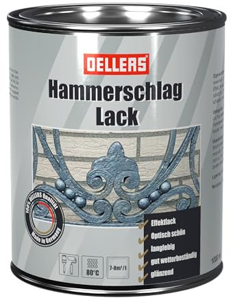 OELLERS Hammerschlaglack, Metallschutzlack 3in1 Grundierung + Rostschutz + Effektlack in Hammerschlagoptik, bewährter Hammerschlaglack für nahezu alle Metallarten geeignet. 1 Liter (Grün), ca. 6m²