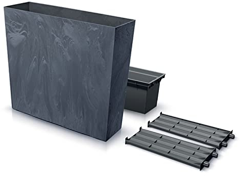 Prosperplast Urbi Case Beton Effect Tower Bac à fleurs avec pot de fleurs intérieur, rectangulaire, en plastique, aspect béton, pour l'intérieur et l'extérieur, 77 x 23,5 x 68,7 cm, anthracite