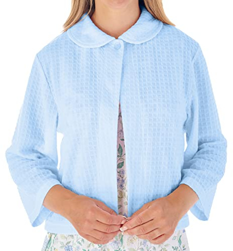 Slenderella Veste de lit à manches 3/4 pour femme avec fermeture à boutons, bleu, XL