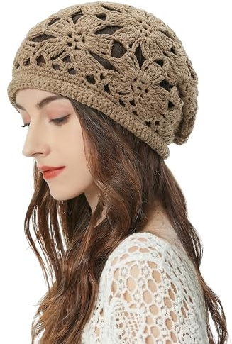 ZLYC Damen Sommer Strickmützen Handgemacht Häkelmütze Slouch Beanie Mütze | Baumwolle Atmungsaktives