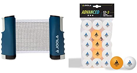JOOLA ausziehbares tragbares Tischtennisnetz Connect & 44206 Tischtennisbälle 3 Sterne Training Advanced 40+ mm Durchmesser Premium Tischtennis Bälle, weiß/orange, 15 Stück