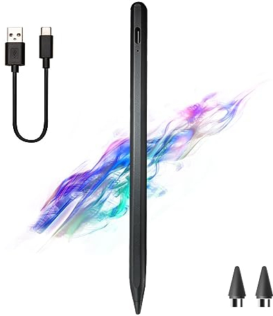 EFaith Lápiz táctil para Pantallas táctiles con 2 Puntas de Recambio,Recargable lápiz Capacitivo Universal para iOS iPad/Mini/iPhone/Microsoft Android Dispositivo de Pantalla táctil-(Universal-Negro)