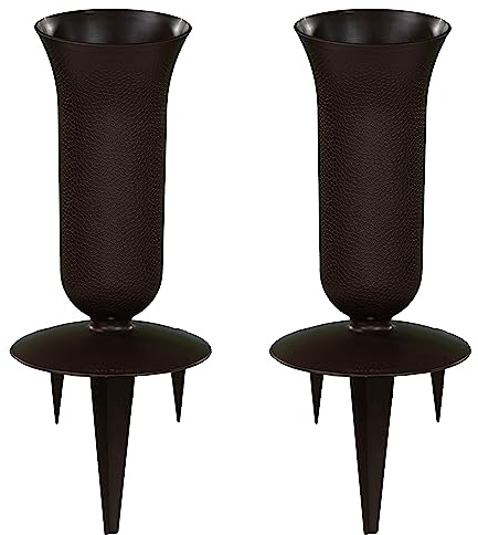 Grave Vase for Cemetery Flowers - Sturdy Spikes Plastic - 15 inches Tall - Will Not Blow Over - Flower Holder Memorial Vase - Pack of 2