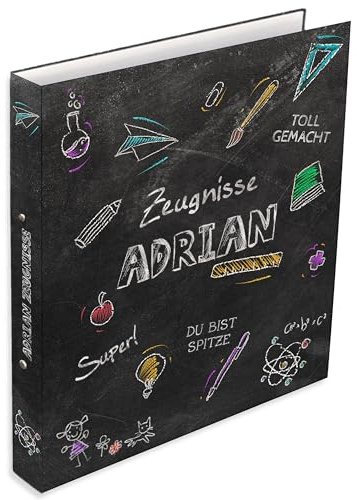 Zeugnismappe personalisiert mit Namen und Text, Dokumentenmappe für Zeugnisse, Ordner A4 schmal Kinder, Zeugnisringbuch A4, Zeugnisordner, Geschenk Einschulung, Mappe Tafel, Feenstaub