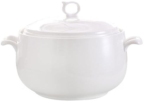 STJNFCY Sopera de cerámica con Tapa, 3 litros de Capacidad, Recipiente Creativo para Servir con Doble asa, vajilla Decorativa para Sopa, muesli, guiso, escalofrío, Sopa de Miso,B