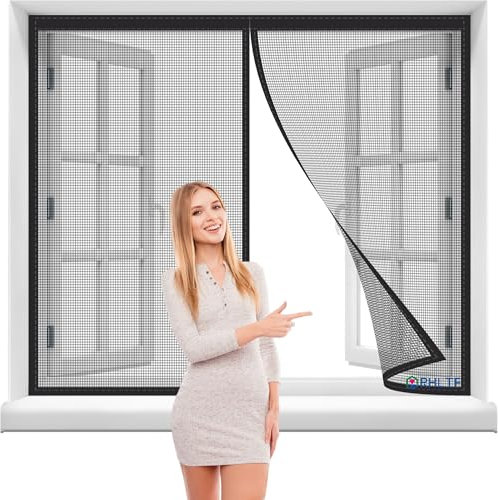 Fliegengitter für Fenster,195x210cm net Insektenschutz Fliegennetz Klettverschluss Magnet Fliegenvorhang Ohne Bohren,für Außentüren Eingangstüren. Schwarz