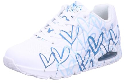 Skechers Donna Uno Spread The Love Trainers, White Duraleather/Blue Heart Print Trim, 39 EU