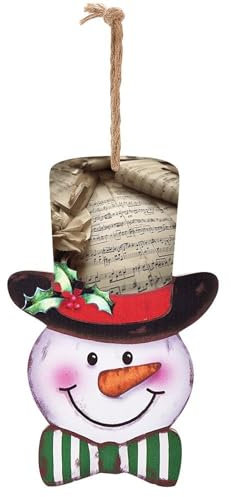 Snowman Wooden Sign, Sheet Music Print Christmas Hanging Sign Holiday Wall Decor Christmas Holiday Hanging Decor for Living Room And Door
