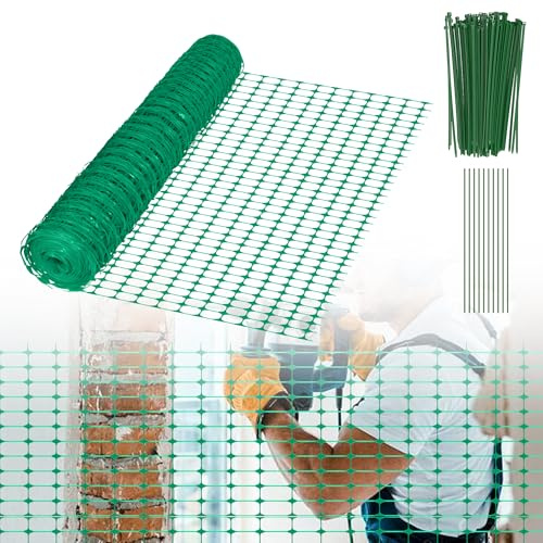 HENGMEI 1x80m Absperrzaun Bauzaun Begrenzungszaun, Nutztierzäune 100 cm hoch Kunststoff Schutznetz Geschnitten Werden Zaun Hühnerzaun Geflügelzaun für Geflügelgehege Warnnetz, Grün(mit Bodenspikes)