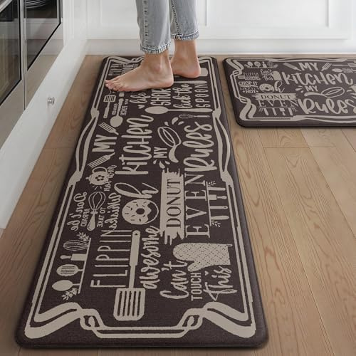 sarben Lot de 2 Tapis de Cuisine Anti‑Fatigue, Antidérapants Imperméables et Lavables, Idéal pour Cuisine, Entrée, Couloir, Café, 43x119cm+43x76cm