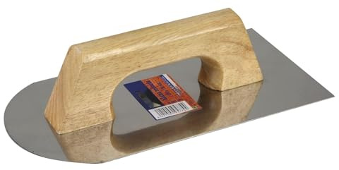 Llana media luna de acero inoxidable 300x150 mm, ideal para acabado de superficies y trabajos de alisado en construcción.