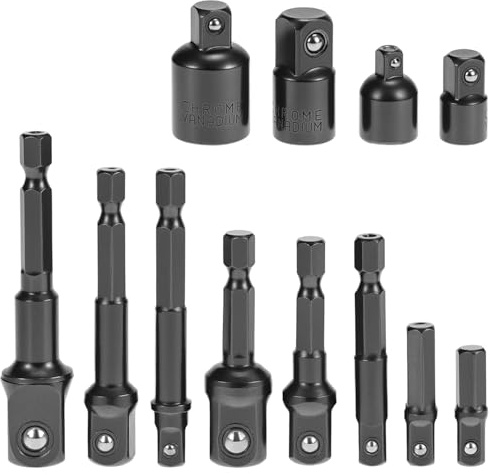 QWORK® 12 pezzi adattatore a bussola set, 1/4, 1/2, 3/8, 4 pezzi socket ratchet converter,nero