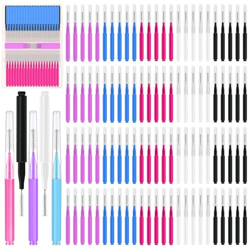 100 Pcs Brow Lamination Brushes - 5 Color Micro Spoolies with Storage Box, 360° Rotating Head for Eyebrows/Eyelashes, Reusable Travel Makeup Tools
