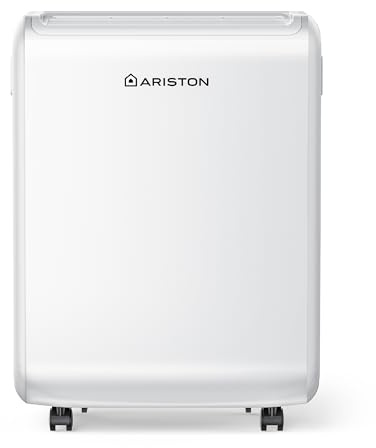 Ariston DEOS EVO 12 Dehumidifier, 12L/Day, Ultra-Quiet 35dB, Dryer Mode with 3 Fan Speeds, Intelligent Humidity Control, for Rooms up to 35m², Portable, UK Plug, White, Italian Design