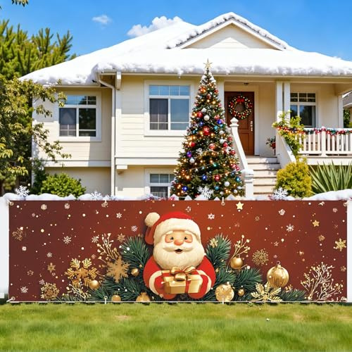 CRYSLOVE Große Frohe Weihnachten Banner,300 x 90 CM Weihnachtsbanner Balkon,Weihnachtsbanner Outdoor&Frohe Weihnachten Außen Banner, für Christmas Deko Outdoor&Indoor Decorations