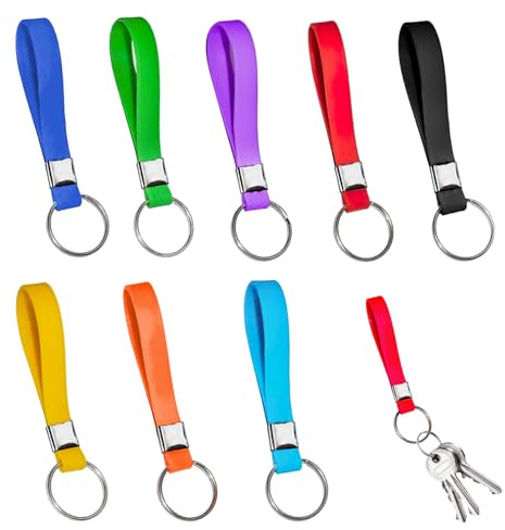 8 Pcs Key Ring Loops Fob Silicone Key Tags Multi Wristband Keyring Lanyard