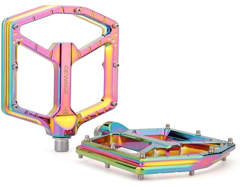 GEWAGE MTB Pedale Profi-Edition–CNC-Aluminium, 9/16″ Chromoly-Achse,ultraflaches Design ohne Endkappe, extra großem abgedichtetem Kugellager+Nadellager, 14 Anti-Rutsch-Pins, für technische Trails