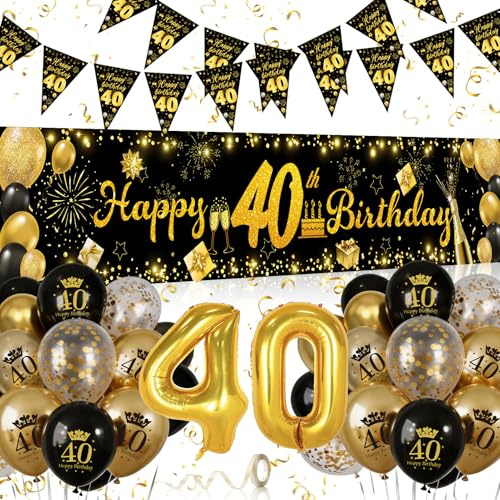 40 años Cumpleaños Mujer Hombre Negro Dorado para Hombres Mujeres