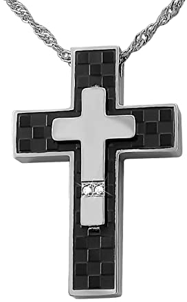 Hanessa Personalisierte Kette mit Gravur Edelstahl 45 cm mit Anhänger Kreuz mit Strass-Stein in silber schwarz - Personalisierte Halskette für Männer - Personalisierter Schmuck Herren Kettenanhänger