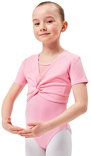 tanzmuster Kinder Ballett Kurzarm-Top Madita mit Twist (Wickeloptik) - aus sehr weichem und festem Baumwollstoff - in rosa, Größe:116/122
