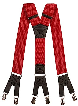 Olata Bretelles en Y Hommes Résistantes Extra-larges, à Six Clips - 5 cm. Rouge